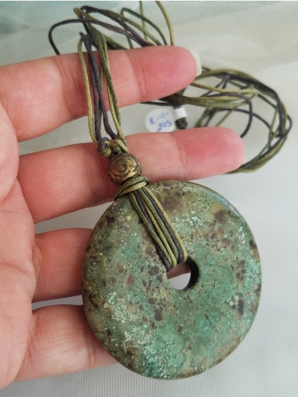 Large Round Genuine Agate Green Gemstone Long Necklace NET